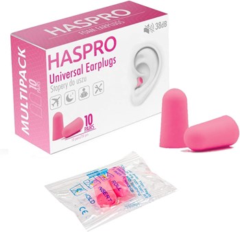 HASPRO Ultra Soft Foam Earplugs I Best Earplugs for Noise Canceling I Snoring I Work I DIY I Noise Reduction SNR 38dB (Pack of 10 I Pink)
