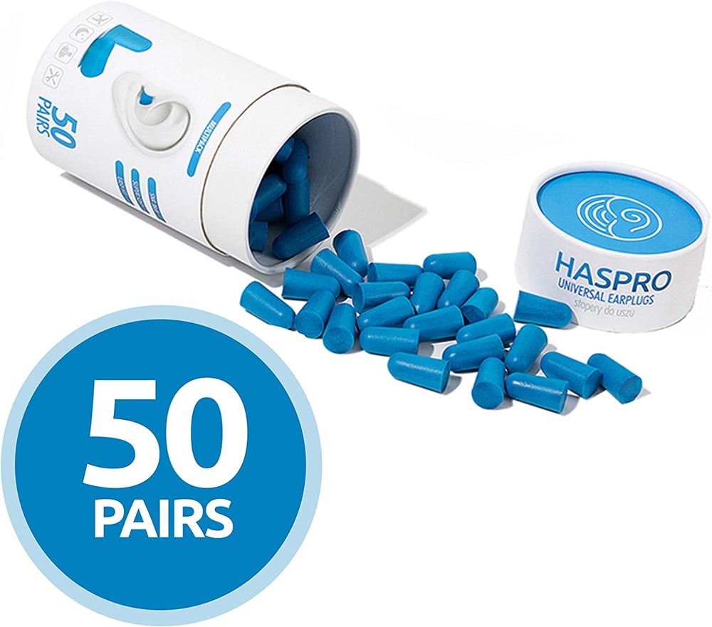 "Buy Online  HASPRO [50 PAIRS] Eco-Friendly Bulk Pack I Ultra Soft Foam Earplugs in GIGA Tube with Carry Case I Best Earplugs for Noise Canceling I Snoring I Work I DIY I Noise Reduction SNR 38dB (Blue) Hearing Protection"