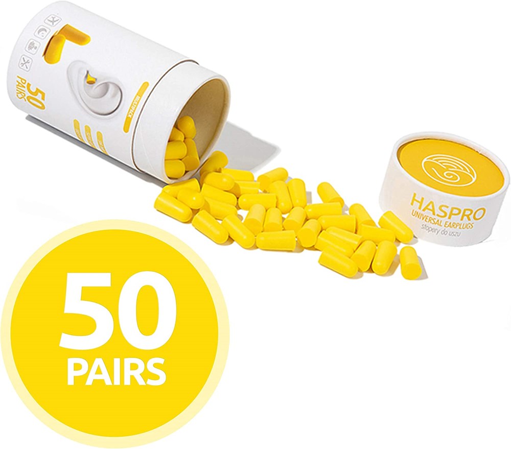 "Buy Online  HASPRO [50 PAIRS] Eco-Friendly Bulk Pack I Ultra Soft Foam Earplugs in GIGA Tube with Carry Case I Best Earplugs for Noise Canceling I Snoring I Work I DIY I Noise Reduction SNR 38dB (Yellow) Hearing Protection"