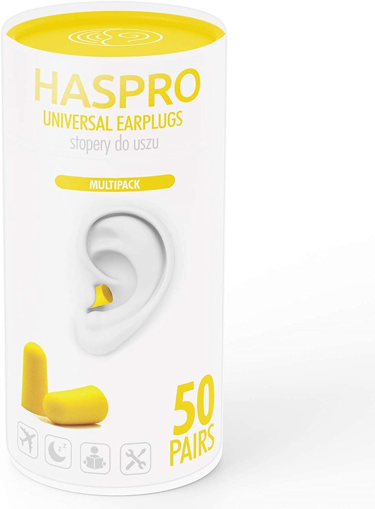 "Buy Online  HASPRO [50 PAIRS] Eco-Friendly Bulk Pack I Ultra Soft Foam Earplugs in GIGA Tube with Carry Case I Best Earplugs for Noise Canceling I Snoring I Work I DIY I Noise Reduction SNR 38dB (Yellow) Hearing Protection"